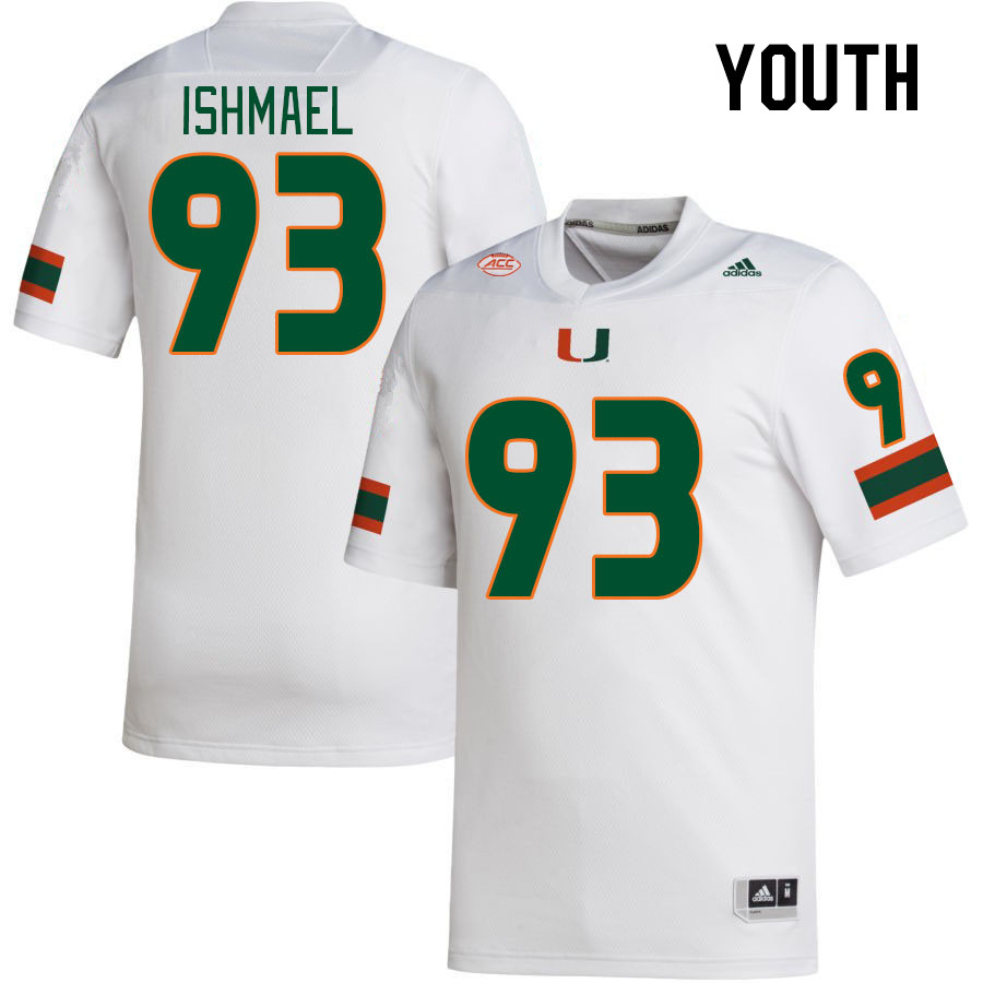Youth #93 Jabari Ishmael Miami Hurricanes College Football Jerseys Stitched-White - Click Image to Close